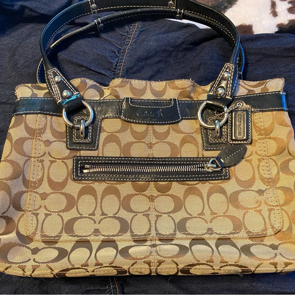 Coach Brown and Black Shoulder Bag with Signature Style